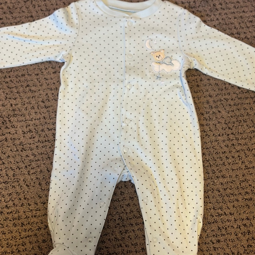Little Me light blue and dark blue star Footie with hat